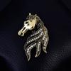 Crystal Vintage Horse Brooch Luxury New Year Lapel Pin Retro Animal Brooch  Women Accessories