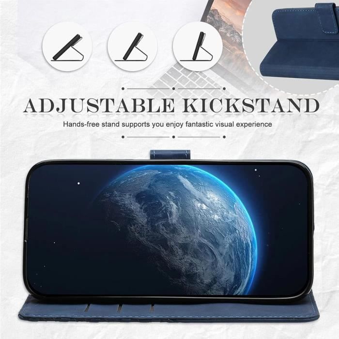 Coque + 2 Verres Trempés pour Samsung Galaxy A23 5G, Protection en Cuir PU à Motif avec Fentes pour Cartes et Béquille, Bleu