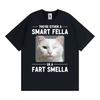 Winking Cat Smart Fella Or A Fart Smella Graphic Tshirts Unisexs Women Clothing Retro Summer Short Sleeve Cotton Casual T Shirt