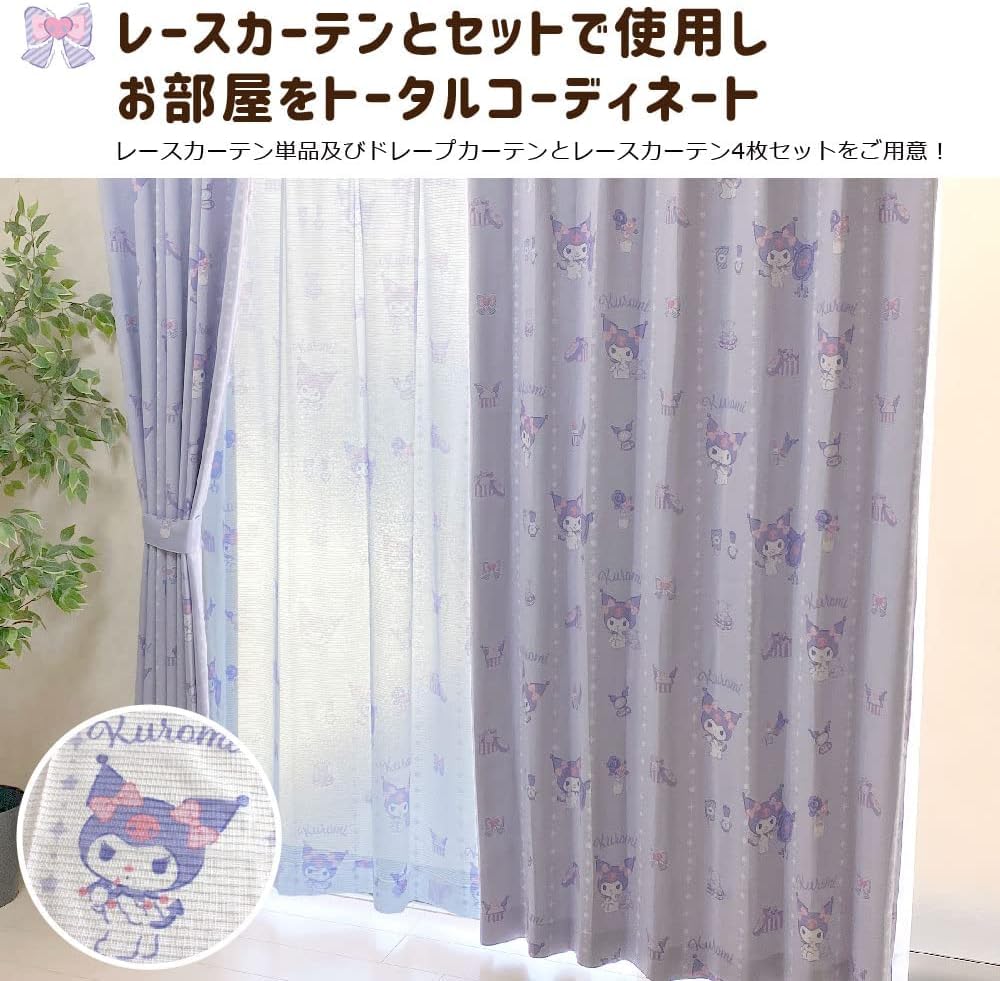 Sanrio Kuromi 2nd Grade and 100cm Wide X 135cm Set of Sanrio My Machine Character Design Light-Blocking Heat-Insulating Curtains, Long, 2, Melody,