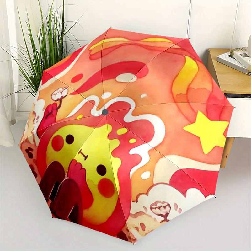 1pc Cute Fire Character Automatic Open/close Folding Umbrella, Compact Portable Travel Umbrella, Perfect Birthday/Christmas, Cute Umbrella,