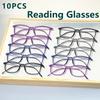 10pcs Square Reading Glasses Women Men Black Blue Grey Purple Anti Blue Light Polycarbonate Lens