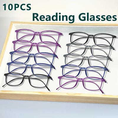 10pcs Square Reading Glasses Women Men Black Blue Grey Purple Anti Blue Light Polycarbonate Lens
