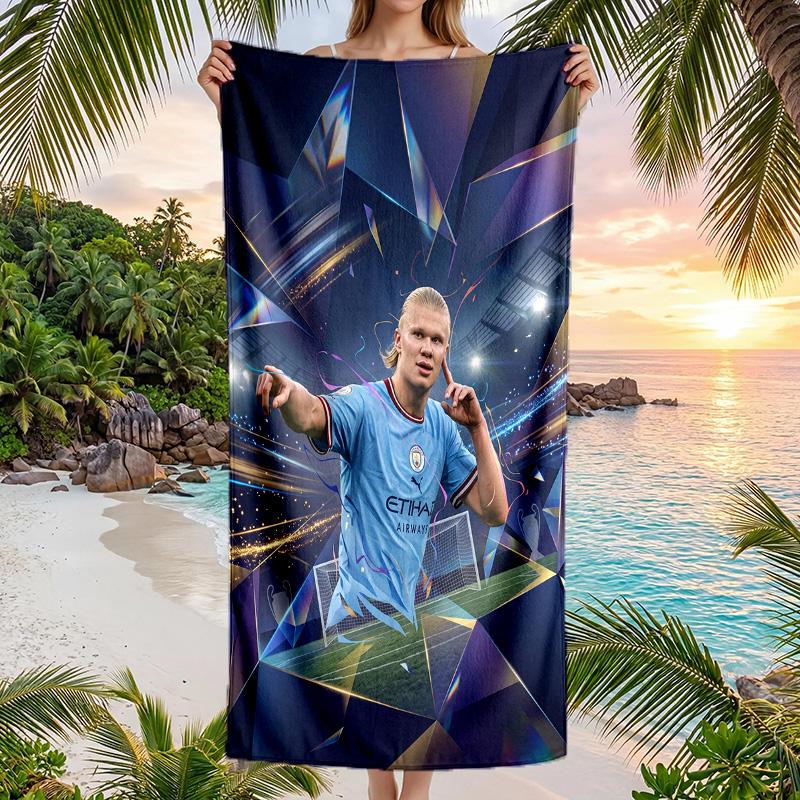 Erling Haaland Print Quick Dry Beach Towel Microfiber Absorbent Portable Travel Swimming Towel
