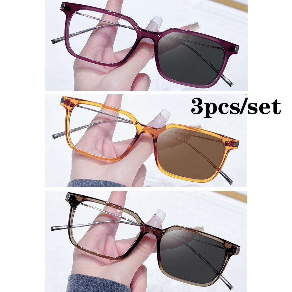 New Photochromic Square Sunglasses Rectangle Fashion Women Men Sun Glasses Female Male Metal Frame Anti Blue Light Plain Glasses