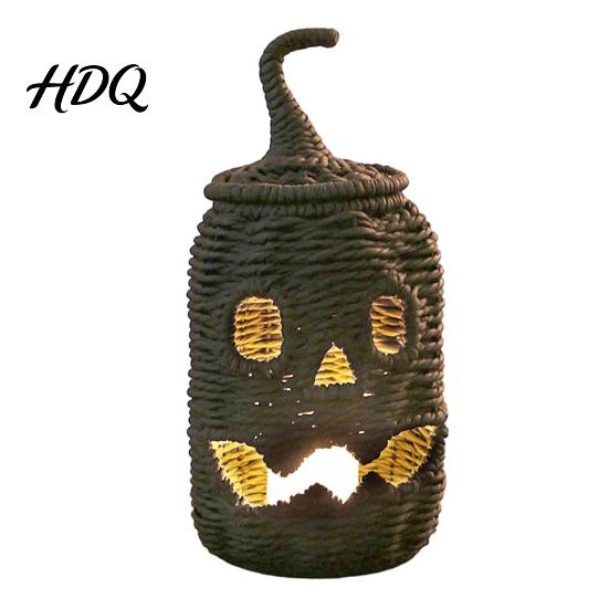 Festliche Innenbeleuchtung Handgeflochtener Halloween-Kürbiskorb, Gruseliger Süßigkeiten-Aufbewahrungskorb mit Deckel, Vintage Weidenkorb Herbst-Tischdekoration Licht