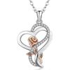 Valentines Day Gifts for Her, Sterling Silver Heart Rose Necklaces for Women, Birthday Jewelry Gifts for Mom Her Girlfriend Wife