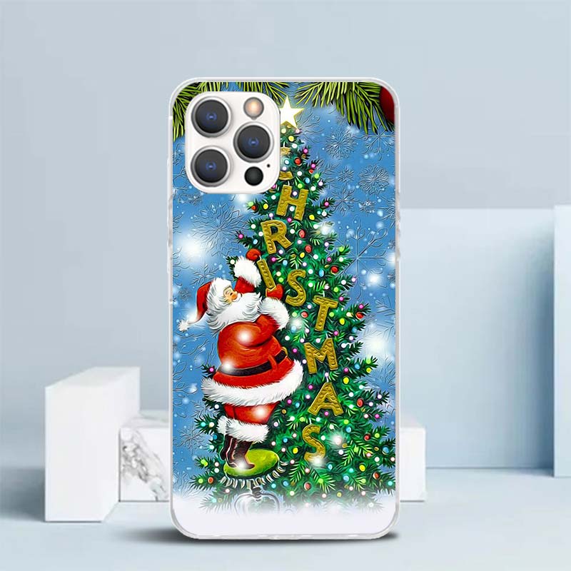 Weihnachten Weihnachtsmann Geschenk Weiche Hülle für iPhone 16 17 Air 15 14 Pro Max 16E Handyhülle 13 Mini 12 11 7 SE 8 Druckmuster Fi