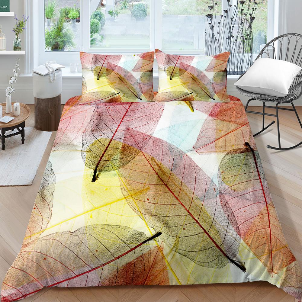 Copripiumino Foglia Set Biancheria da Letto Stampa Foglia 3D Set Biancheria da Letto per Casa Set Letto Ragazza Donna Copripiumino Misura King