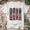 Tribal Tiki Mask Graphic T-Shirt | Vintage Polynesian Totem Faces Tee