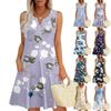 Womens Summer Dresses Loose V Neck Sleeveless Sundresses Dress With Pockets