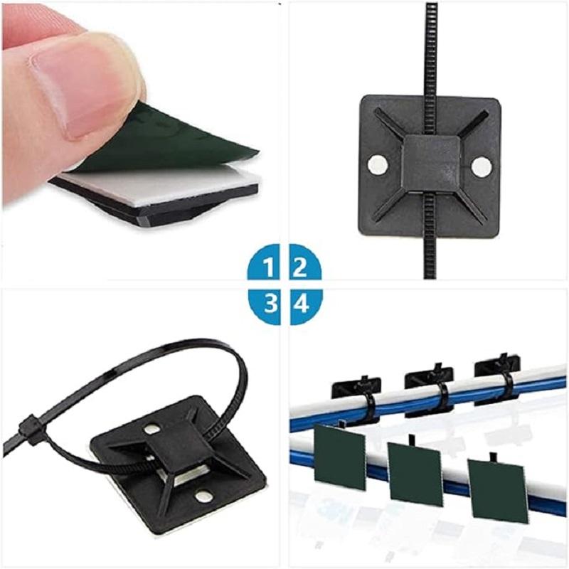 Cable Organizer 100Pcs Self Adhesive Nylon Removable Base Zip Tie Mounts For Outdoor Cable Organizer Cord Management Base Mount