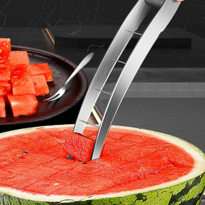 Wassermelonenschneider, Wassermelonenwürfelschneider aus Edelstahl, sichere Wassermelonen-Obstmesser, Melonenschneider für Küchenhelfer
