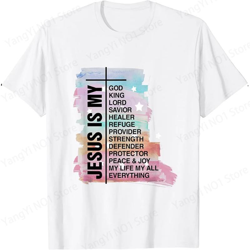 Christian Jesus Is King Design Crown T-Shirt Street Casual Couple Clothes T Shirts for Men Camisetas