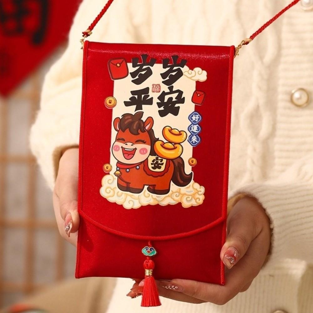Traditional Spring Festival Red Envelope Tassels Cartoon Horse Lucky Money Packet Detachable Bonus Children's Money Bag Birthday