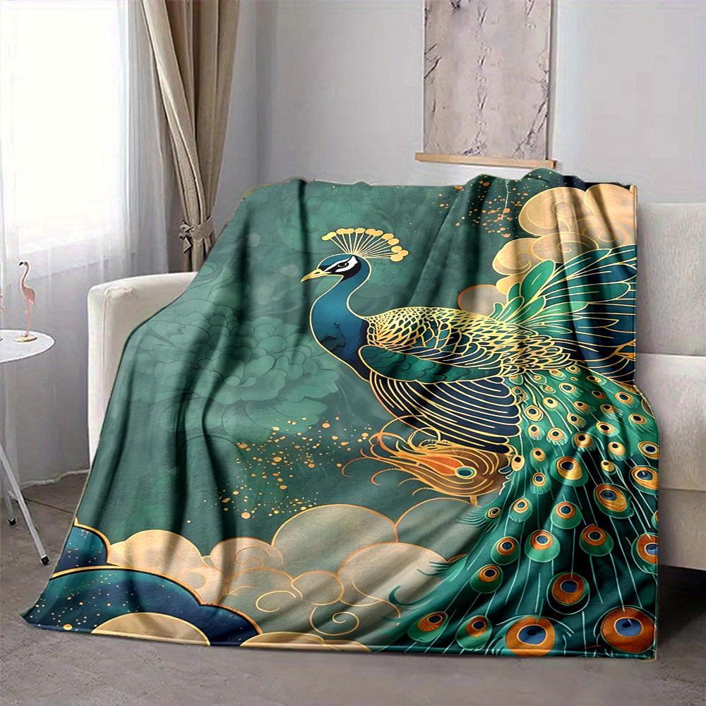 1 pièce Plaid Motif Plumes de Paon, Doux Chaud Couverture Toutes Saisons pour Canapé, Lit, Voiture, Bureau, Design Coloré Vibrant, Cadeau Durable & Confortable pour Décoration Intérieure