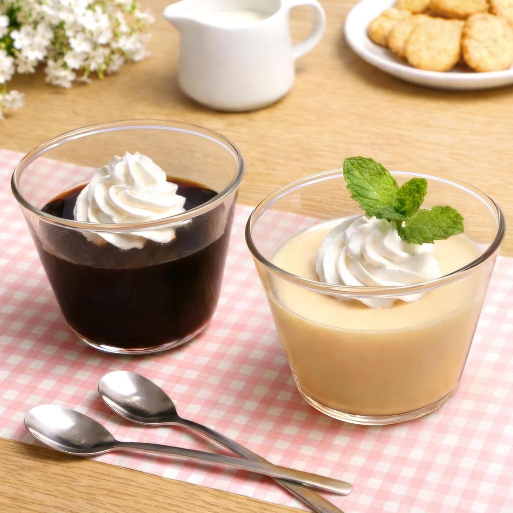 Heat-resistant Glass Pudding Cups, 100ml, with Silicone Lids, Set of 6. Oven and Microwave Safe! (Brown)