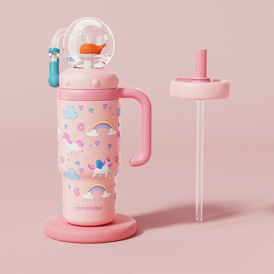 Wal-Brunnenbecher, 710 ml, Edelstahl-Trinkbecher mit lustigem Springbrunnen-Effekt, auslaufsicher, auslaufsicher, Strohhalmbecher für Kinder und Erwachsene