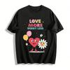 Kochaj Więcej Martw się Mniej Uroczy Graficzny T-shirt Casual z Serduszkiem i Stokrotką Czysta bawełna