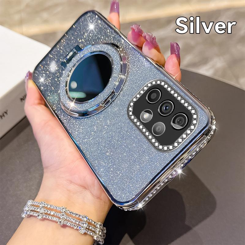 KEYSION Luxuriöse Glitzernde Juwelenbesetzte Magnetische Handyhülle für Samsung Galaxy A52 S 5G A32 4G Make-up-Spiegel Ständer Stoßfeste Rückseite
