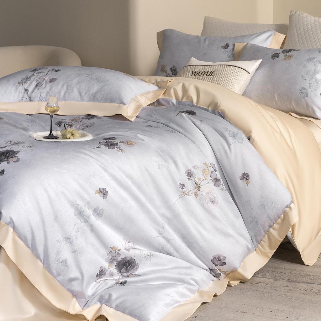 Digital Print Cotton Bedding Set: Pastoral Style, Wide-Edge, Four-Piece, All-Season.