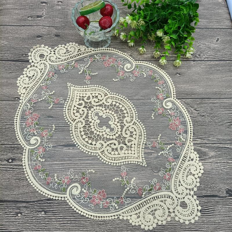 Retro Dining Table Embroidery Craft Placemat European Style Lace Fabric Heat Retention Plate Dish Cup vase Mat Anti-Scald Tabletop Decor