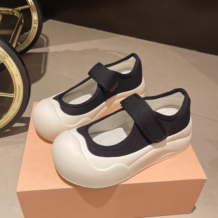 Eleganckie Temperamentne Buty Damskie Mary Jane Brzydkie Duża Głowa Grube Dno Rzep Małe Białe Buty Buty Deskorolkowe