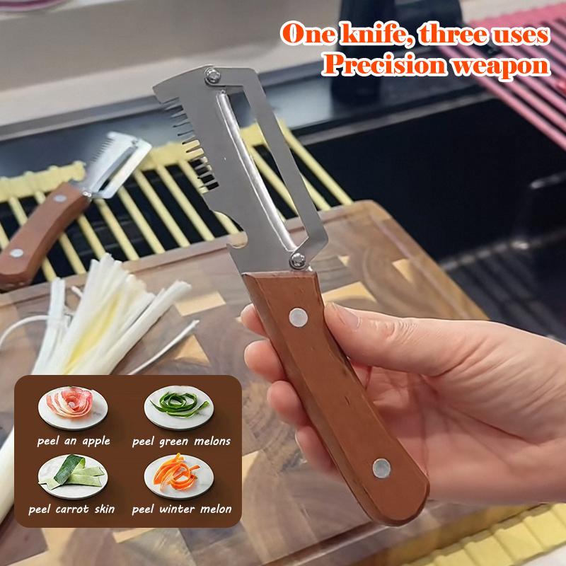 3 az 1-ben recézett hámozókés Prémium zöldség hámozó fa nyéllel és sörnyitóval Konyhai eszköz Sima működés