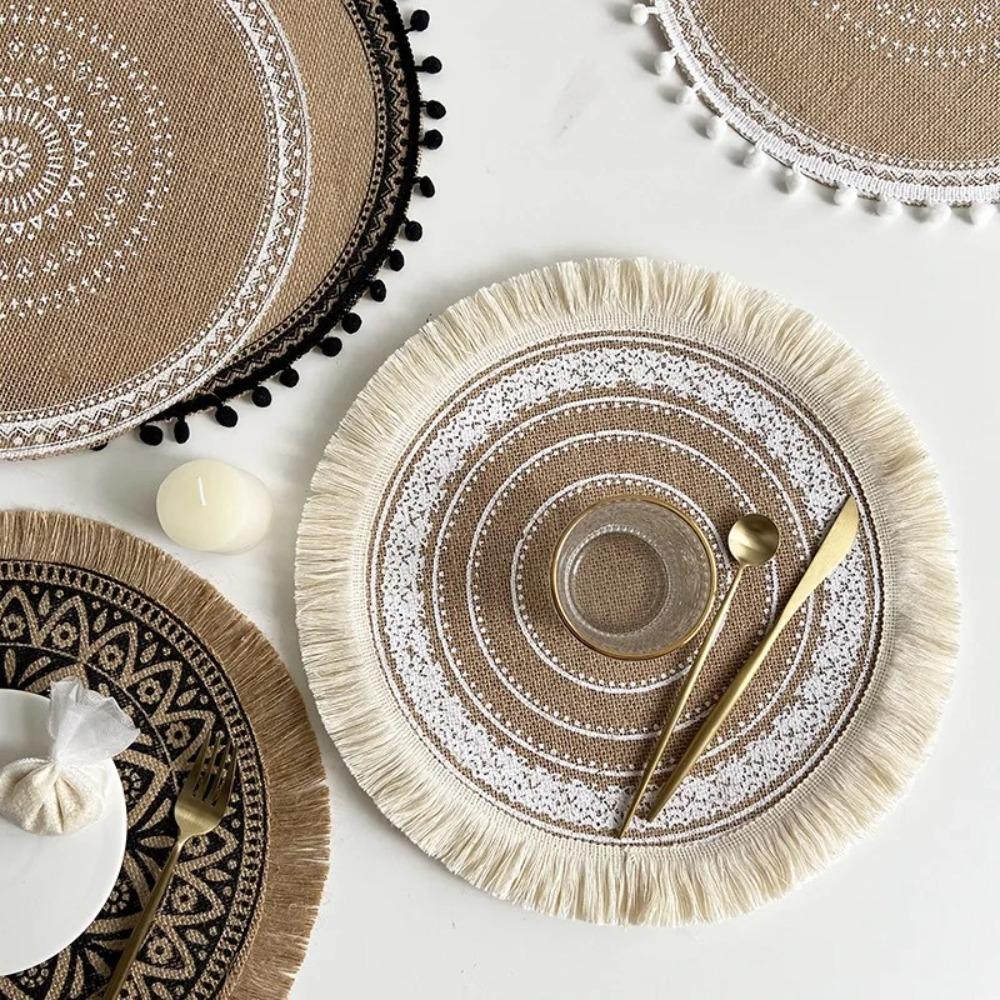 Non-Slip Round Placemat 36/38cm Woven Vase Mats Vintage Cup Coaster Mat  Dining Table