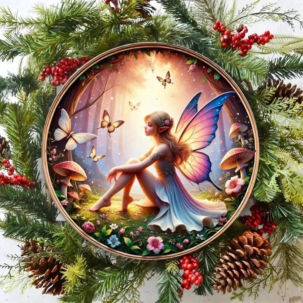Enchanted Fairy Butterfly 8 Inch Round Metal Wall Art Weatherproof Sign Home Decor