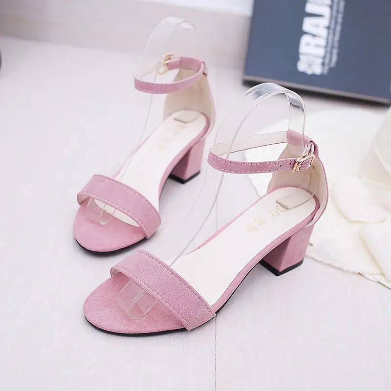 Fashion Women's Shoes 5.5CM High Heel 2024 Summer Suede Black Student Shoes Sandals In Rome with High Heel Thick with a Buckle