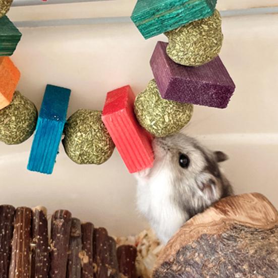 Hamster Chew Toy with Hanging Hook Natural Wood Grass Ball Rabbit Chinchilla
