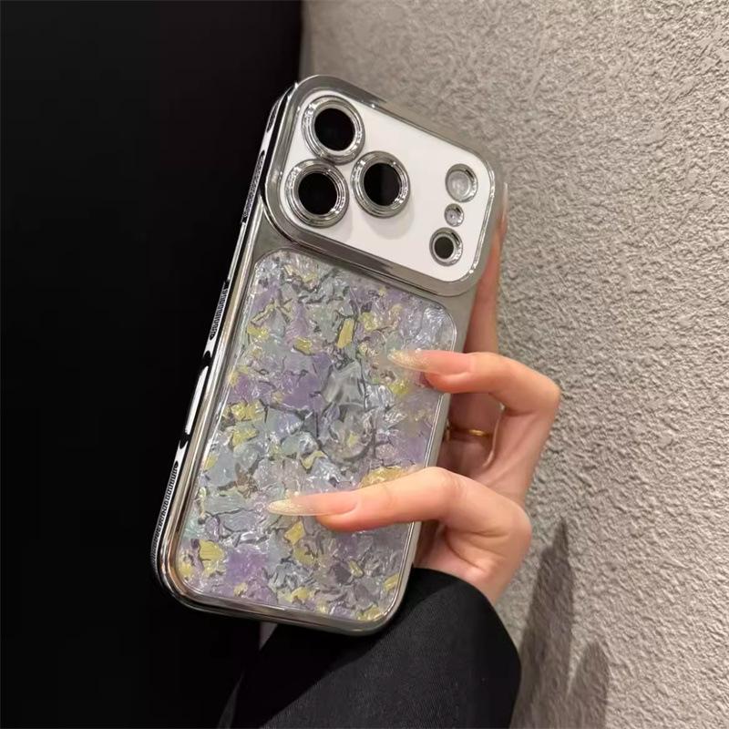 Electroplated Shell Pattern Phone Case for iPhone 17 Pro—Compatible with Apple 16 Pro Camera Button, 15 Pro, and 14 P Models.