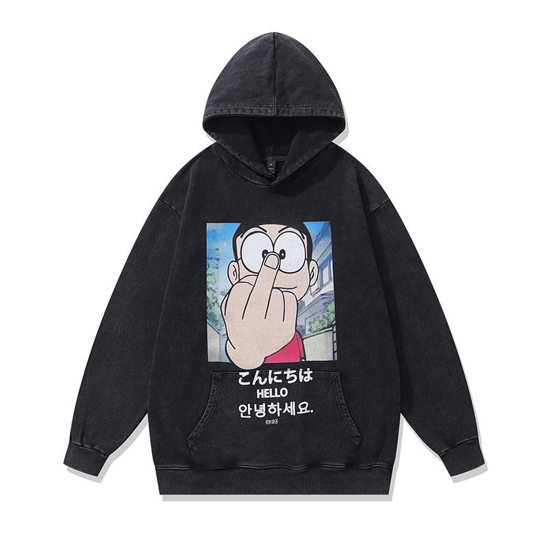 Trendy Brand Hooded Sweater American Retro Billie Direct Injection Printing Heavy Cotton Fried Color Hoodie Men