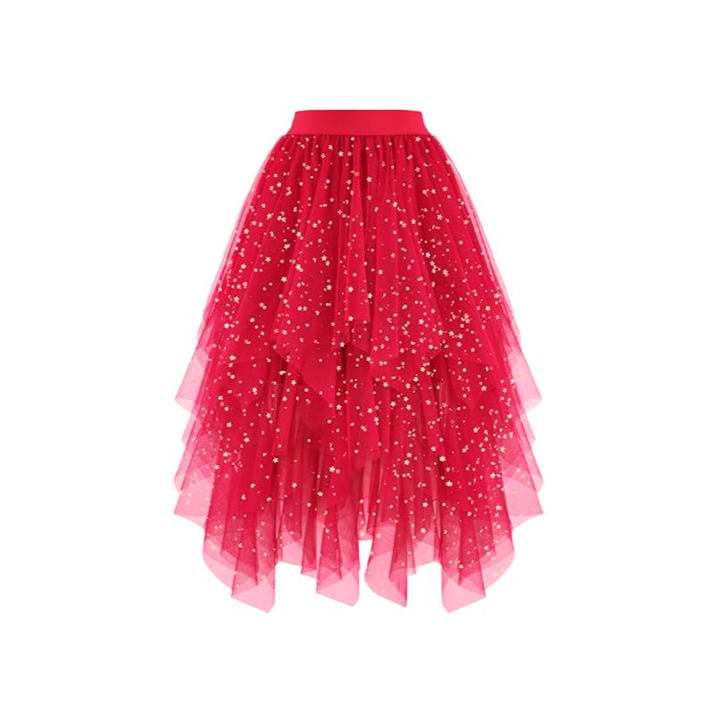 Starry Sequin Fluffy Tulle Skirt - Irregular Mid-Length Design