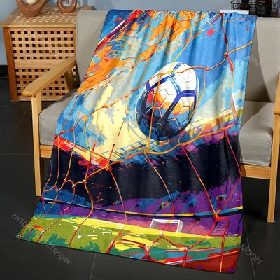 Inkt Schilderij Stijl Voetbal en Doelpatroon Deken Flanellen Materiaal Zacht Warm voor Alle Seizoenen, Huis Buiten Kamperen Picknicks Camper