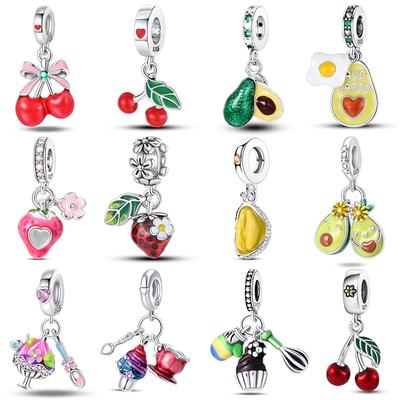 Fit Qikaola Original Bracelets Fashion Durian Cherry Watermelon Banana Fruit Copper Charms Beads Diy Birthday Jewelry Gifts