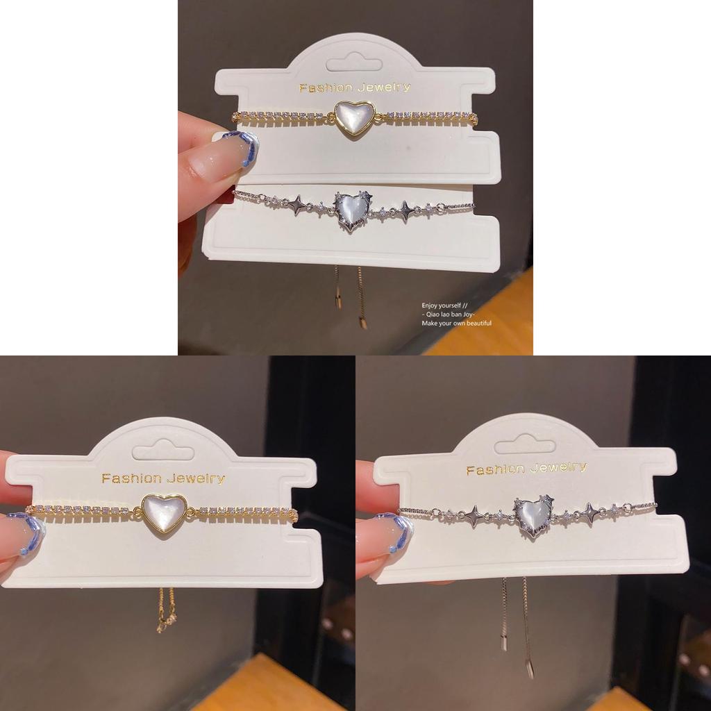Fashion Heartshaped Cz Star Love Cat Eye Bracelet With Microset Copper For Womens Casual Wear