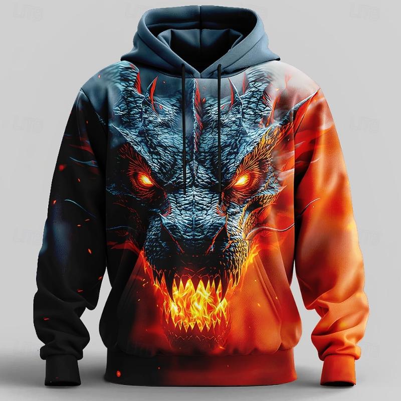 2026 New Dragon 3D Men's Hoodies Fashion Cool Daily Personality Sweatshirt Street Long Sleeve Pullover Outdoor Y2k Casual Hoodie