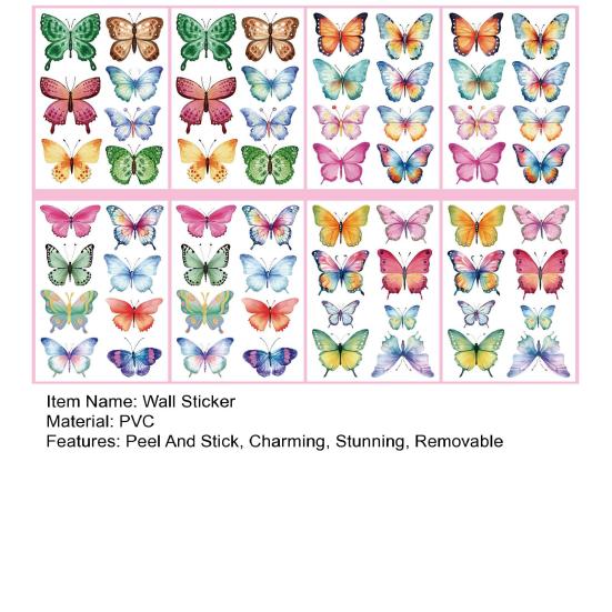 8 Blatt Aquarell Schmetterling Wandaufkleber Abziehen und Aufkleben 2D Schmetterlingsaufkleber für Mädchenzimmer Kinderzimmer DIY Wandkunst Dekoration