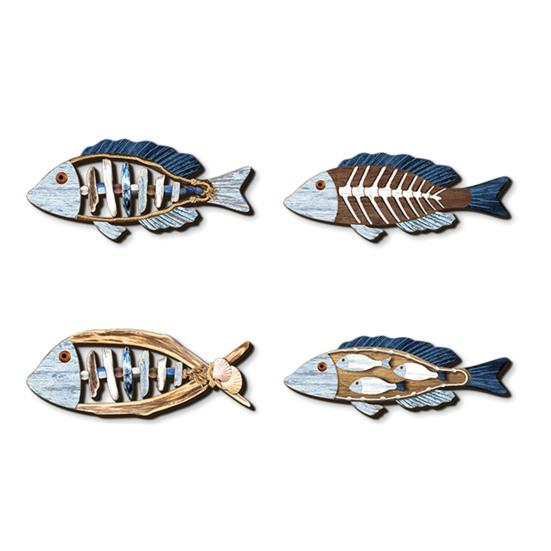 Houten Vis Wanddecoratie Rustiek Kuststrand Blauwe Vissen Wandkunst Nautisch Wandkleed Beeld voor Meerhuis Badkamer Slaapkamer Decor