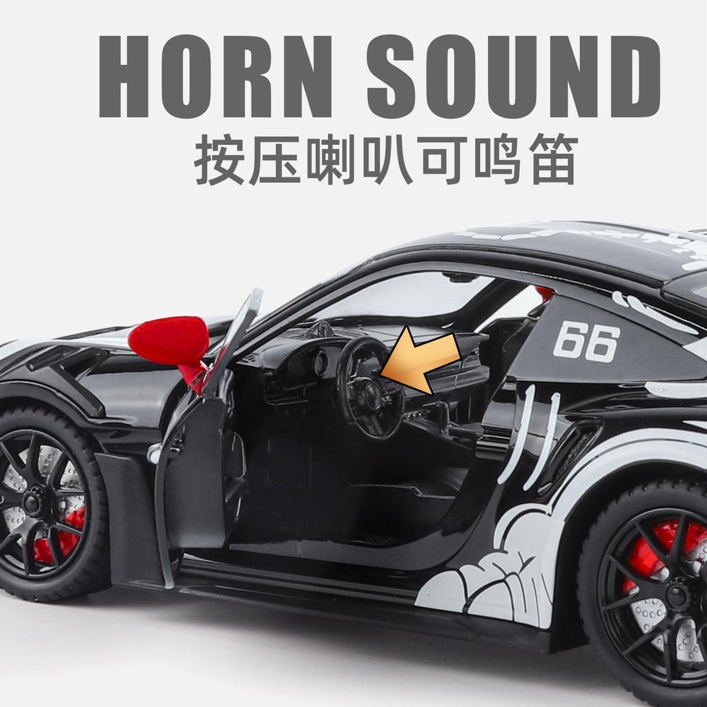 1:24 Porsche 911 Gt3 Rs Tyrannosaurus Rex Painted Modified Racing Alloy Metal Diecast Model Car Collectibles Hobby Display Gifts