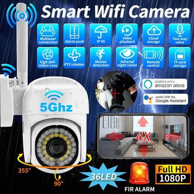 5Ghz&2.4Ghz Alexa Google Assistant WiFi Surveillance 2MP Outdoor Panoramic Camera IP66 Waterproof Camcorder IR Night Vision Ip Camera