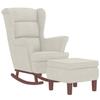Rocking Chair Armchair with Footstool Cream Velvet and Solid Wood