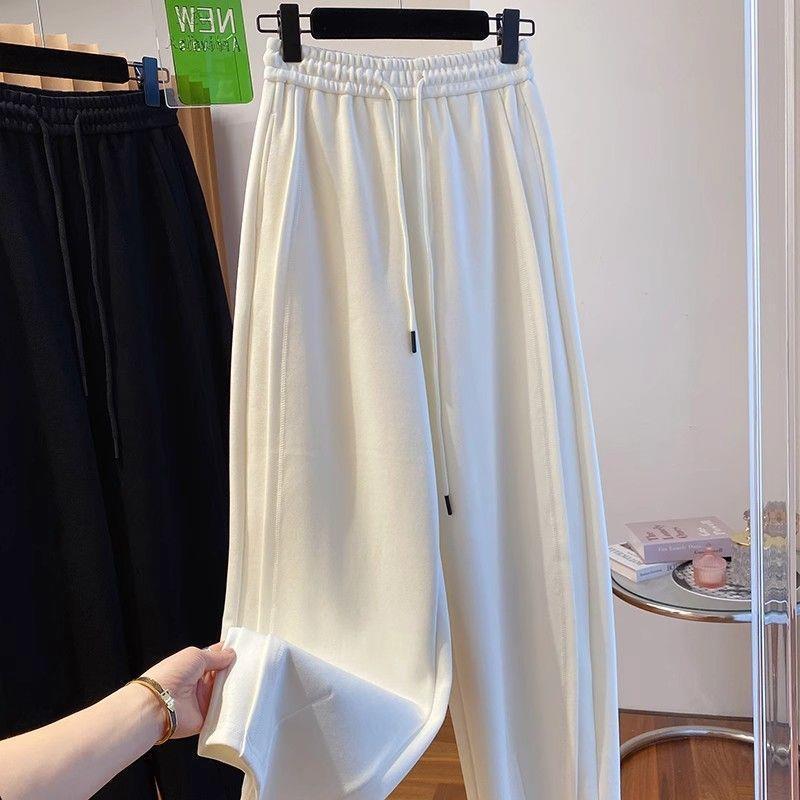 Plus Size Women's High Waist Slimming Sweatpants - Spring New Style, Extra Large 300 Jin, Casual Drawstring, Straight Wide Leg Trousers