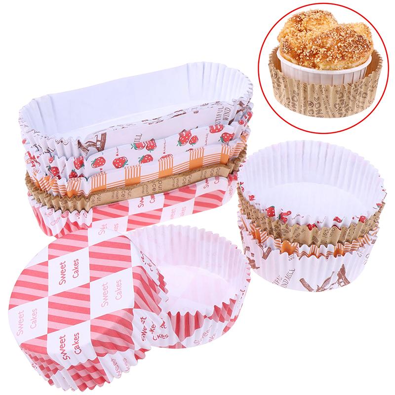 100Pcs Bread Paper Tray Baking Cups Muffins Hamburger Oil-Proof Practical Mini Snack Heat Resistant Cake Tools
