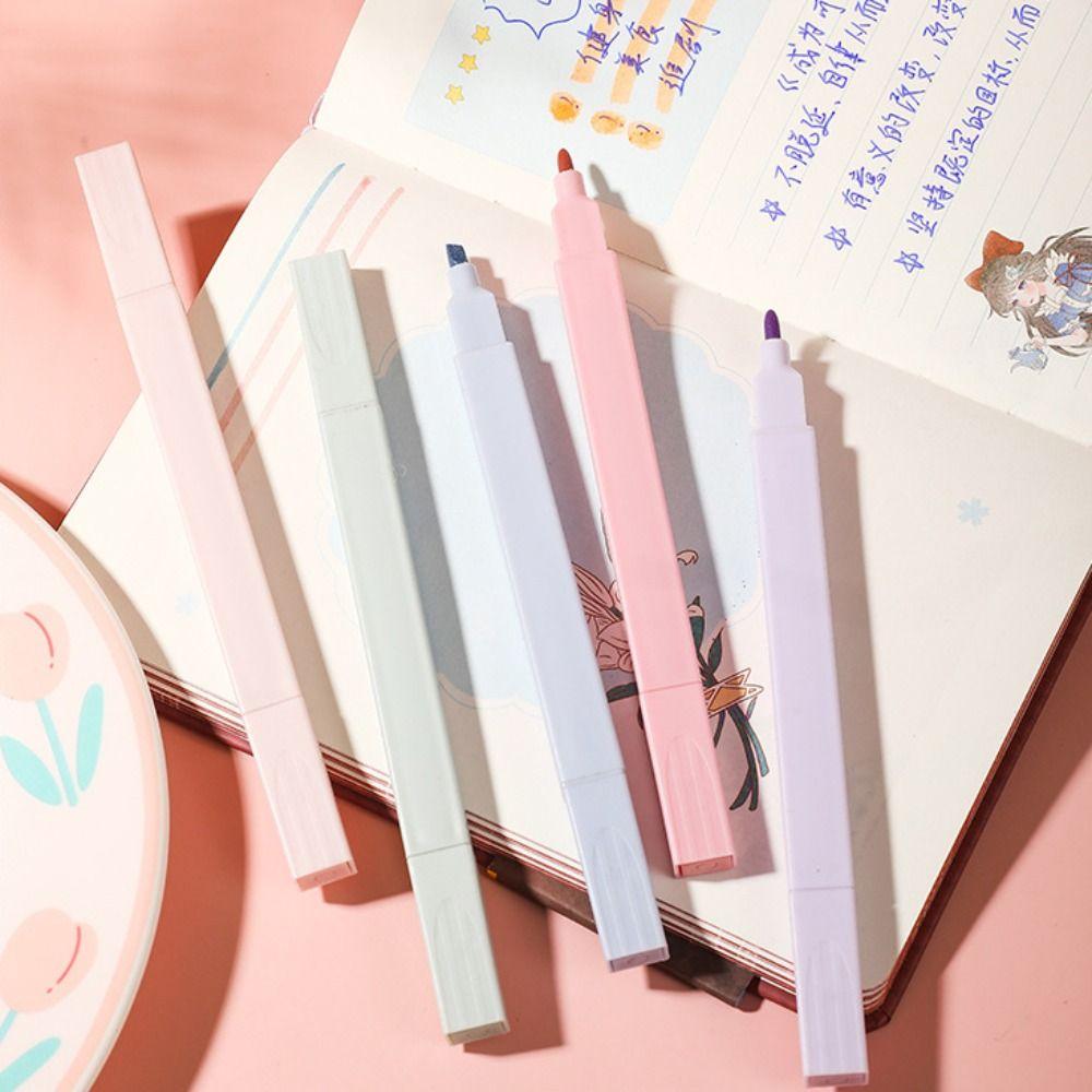 Fluorescent Highlighter Pens Aesthetic Double Headed Pastel Highlighters Stationary Supplies Kawaii Colored Markers Pens