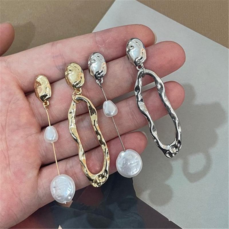 Geometric Pearl Earrings Asymmetrical Earrings Personality Irregular Baroque Style Earrings
