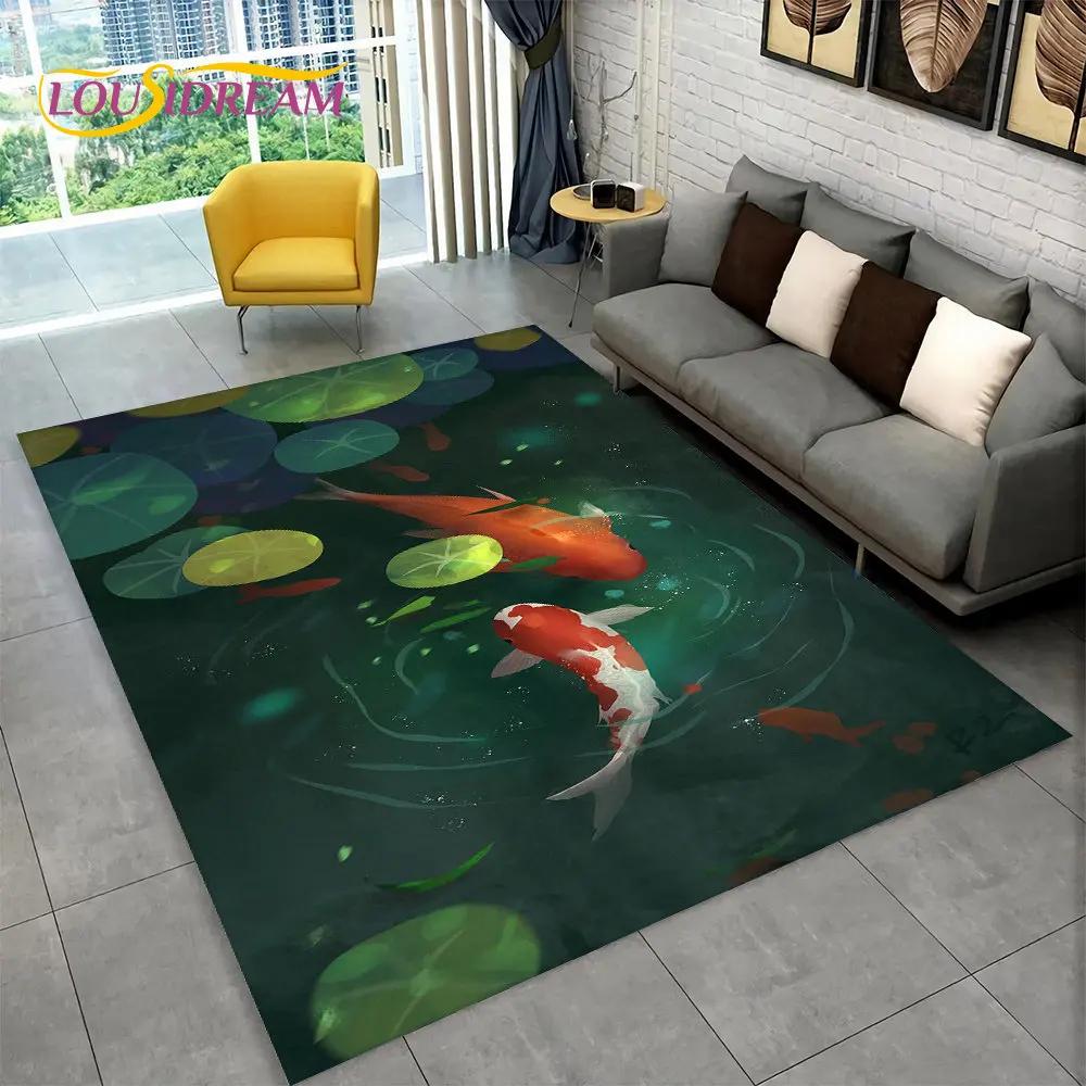 Tapis 3D motif carpe Tai Chi pastoral, tapis pour salon, chambre à coucher, canapé, paillasson, décoration, tapis de sol antidérapant pour cuisine et jeux pour enfants