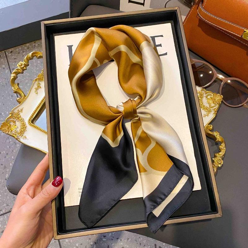 New Striped Silk Scarf Simulation Silk Small Square Scarf Simple Fashion Professional Scarf Silk Scarf Square Scarf High-end Matching